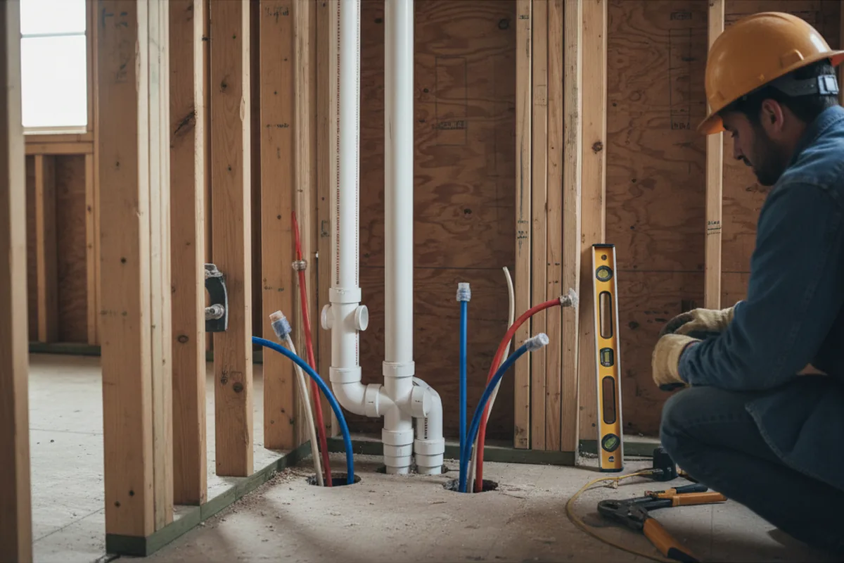 Drain and supply rough-in during Leak Detection in Langston